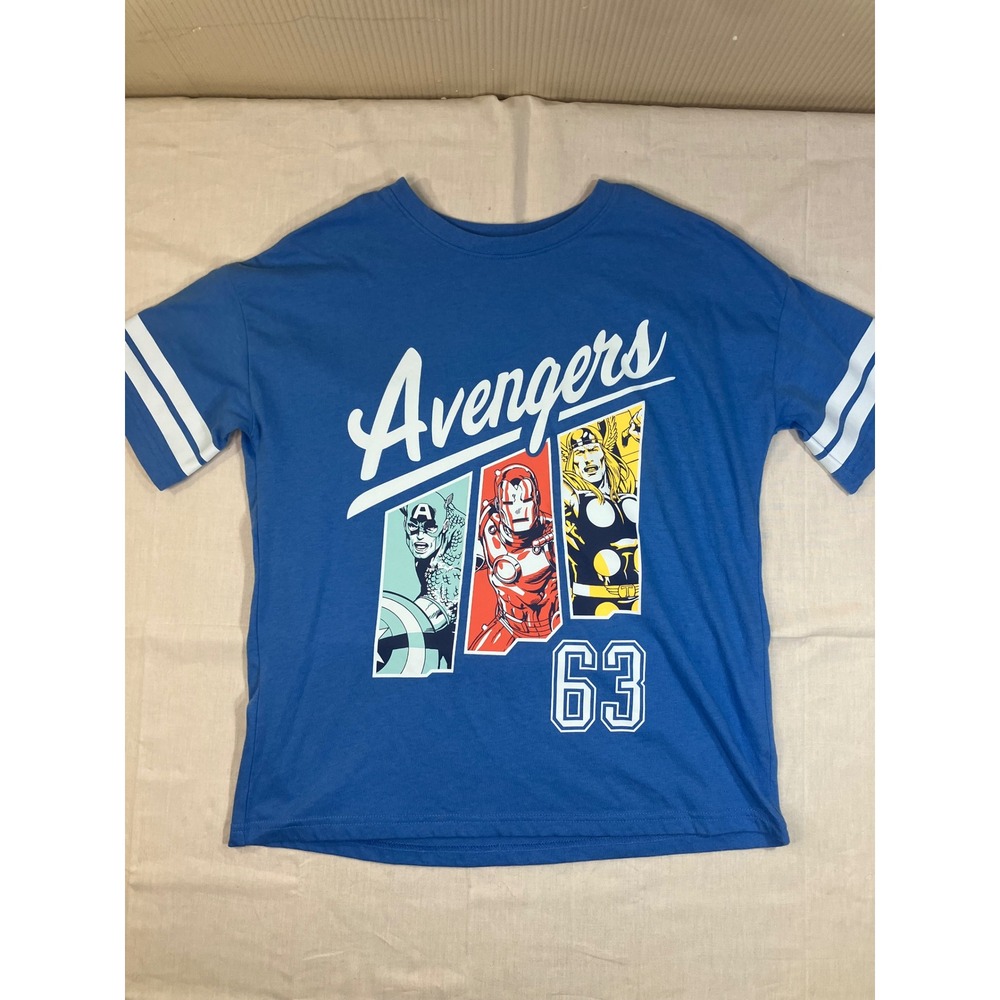 Marvel Jumping Beans Avengers Graphic T-Shirt Boys Size 12 Blue‎ Varsity Stripe